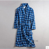 2017 New Nightgown Men autumn and winter long Robe Men design bathrobe plaid Men lounge robe