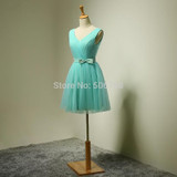 2017 New Mint Green Short V-neck Women Bridesmaid Dresses Cheap Prom Party Dress Custom Cloth Spring Summer Wedding dress Sale