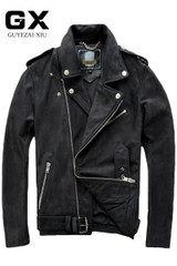 2017 New Mens Scrub Genuine Cow leather jacket Male cowhide zipper Motorcycle rider leather jacket Winter Coats