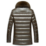 2017 New Men's PU Leather Down Jacket Men coat Fox Fur collar Coat Men Leather Jackets Coats Winter Down Coat Warm Parka