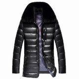 2017 New Men's PU Leather Down Jacket Men coat Fox Fur collar Coat Men Leather Jackets Coats Winter Down Coat Warm Parka