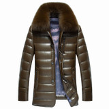 2017 New Men's PU Leather Down Jacket Men coat Fox Fur collar Coat Men Leather Jackets Coats Winter Down Coat Warm Parka