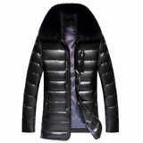 2017 New Men's PU Leather Down Jacket Men coat Fox Fur collar Coat Men Leather Jackets Coats Winter Down Coat Warm Parka