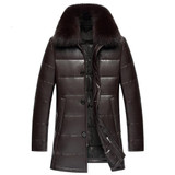 2017 New Men's PU Leather Down Jacket Men coat Fox Fur collar Coat Men Leather Jackets Coats Winter Down Coat Warm Parka