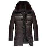 2017 New Men's PU Leather Down Jacket Men coat Fox Fur collar Coat Men Leather Jackets Coats Winter Down Coat Warm Parka