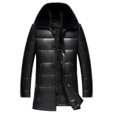 2017 New Men's PU Leather Down Jacket Men coat Fox Fur collar Coat Men Leather Jackets Coats Winter Down Coat Warm Parka