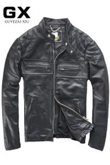 2017 New Men's Motorcycle Genuine Leather Jackets Fashion Black Cowhide Biker Leather jacket Winter Coats