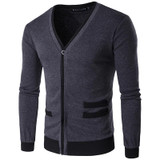 2017 new men's fashion slim long sleeved sweater coat color placket