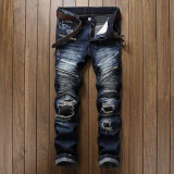 2017 New Men's Fashion Newsosoo Brand Designer Ripped Biker Jeans Men Distressed Moto Denim Joggers Washed Pleated Jean Pants