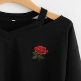 Fashion Autumn Winter Long Sleeve Women Sweatshirt Rose Print Embroidered flowers Elegant Causal Tops Blouse Felpe Tumblr