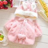 Fashion Autumn Winter Baby Girls Fleece Faux Fur Hooded Rabbit Ear Cloak Cape Kids Hoody Jacket Coat Cardigans Outwear MT1356