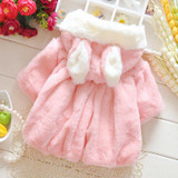 Fashion Autumn Winter Baby Girls Fleece Faux Fur Hooded Rabbit Ear Cloak Cape Kids Hoody Jacket Coat Cardigans Outwear MT1356