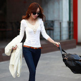 Fashion Autumn Sexy V-neck Lace Crochet Shirt Women Long Sleeve Blouse Women's Shirt Blouse Tops HO666835