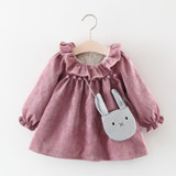 Fashion Autumn Long Sleeve Princess Infants Baby Kids Girls Infantil Tutu Party Ball Ruffles Collar Doll Dress Vestido+Bag S5862