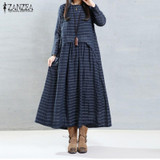 Fashion Autumn Dress 2017 ZANZEA Women Striped Print Dresses Long Sleeve O Neck Vintage  Loose Long Vestidos Plus Size S-5XL Fashion Autumn Dress 2017 ZANZEA Women Striped Print Dresses Long Sleeve O Neck Vintage  Loose Long Vestidos Plus Size S-5XL