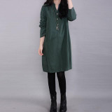 Fashion Autumn Dress 2017 Elegant Women Casual Loose Long Sleeve Linen Shirt Dresses Solid Pocket Vestidos Plus Size 3 Colors