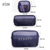 Fashion 3pcs / Set Transparent Mesh Cosmetic Bag Women Travel Beauty Cosmetics Organizer Necessity Cosmetic Bag Free Shipping