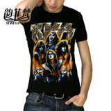 Fashion 3D design Kiss rock band printed hip hop t shirt men summer cotton good quality men t-shirt,black color tees