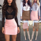 Fashion 2018 cool mini skirts womens Sexy Bandge Leather High Waist Pencil Bodycon Hip Short Mini Skirt faldas mujer