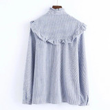2017 Ruffles Floral Embroidery Women Blouses Long Sleeve Stand Collar  Elegant Blue Striped Ladies Shirts Brand Tops blusas