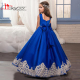 2017 Royal Blue Flower Girls Dresses for Weddings with Gold Lace Appliques Little Girls Pageant Gowns First Communion Dress