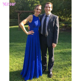 2017 Royal Blue Chiffon Bridesmaid Dresses Long Maid of Honor Dress Zipper Back Floor Length Wedding Party Gowns