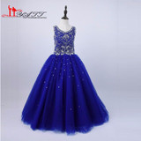 2017 Royal Blue Ball Gown Girls Pageant Dresses Crystal Beading Organza Girls Prom Party Gowns Flower Girl Dresses For Weddings