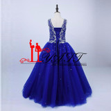 2017 Royal Blue Ball Gown Girls Pageant Dresses Crystal Beading Organza Girls Prom Party Gowns Flower Girl Dresses For Weddings