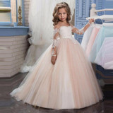 2017 Romantic Champagne Puffy Lace Flower Girl Dress for Weddings Organza Ball Gown Girl Party Communion Dress Pageant Gown