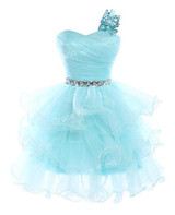 2017 Robe De Cocktail Grace Karin One shoulder Crystals Organza Ball Gowns  Blue Purple Pink Short Cocktail Dresses Party Gown