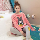 2017 Pyjamas Winter Women Pijamas Mujer  Women Costume Pajamas Coral Fleece Pajamas Set Keep Warm Sleepwear Set
