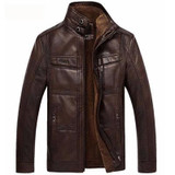 2017 PU Leather Jacket Men Winter Business Casual Mens