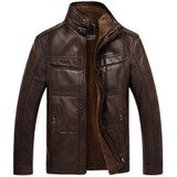 2017 PU Leather Jacket Men Winter Business Casual Mens