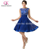 2017 Prom Dress Grace Karin Backless Lace Short Royal Blue Chiffon Homecoming Dresses knee length Prom Dresses for evening 6132