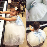 2017 Princess Girls Dress Baby Kids Girl Bowknot Lace Floral Dress Christmas Party Formal Dresses Costume