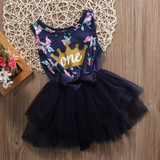 2017 Princess Baby Dress Newborn Infant Baby Girl Clothes Floral Crown Print Tutu Ball Gown Party Dresses for 0-24M Children