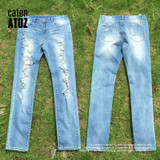 catonATOZ 2074 New Women`s Distressed Mid High Waist Jeans Cotton Denim Pants Stretch Womens Ripped Skinny Jeans For Female