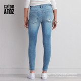 catonATOZ 2074 New Women`s Distressed Mid High Waist Jeans Cotton Denim Pants Stretch Womens Ripped Skinny Jeans For Female