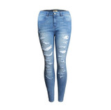 catonATOZ 2074 New Women`s Distressed Mid High Waist Jeans Cotton Denim Pants Stretch Womens Ripped Skinny Jeans For Female