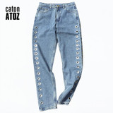 catonATOZ 2093 New High Waist Eyelets Jeans Boyfriend Denim Jeans Women Pants Female Jeans For Woman
