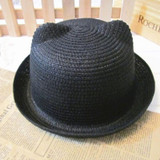 Cat Ears Sun Kids Children Hat Summer New Fashion Sun Caps Brand Straw Solid Beach Lovely Korean Baby Girl Boys Style 50cm