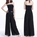 Casual Womens Elastic Waist Loose Long Culottes Wide Leg Pant Trouser Sweatpants