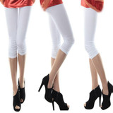 Casual Women Seamless Solid Stretch Skinny Cropped To the Calf Legging Half Pants