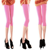 Casual Women Seamless Solid Stretch Skinny Cropped To the Calf Legging Half Pants