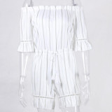 Casual Women Off Shoulder Slash Neck Jumpsuit Butterfly Sleeve European Summer 2016 Striped Overalls Romper Beach Playsuit