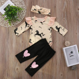Casual Winter Baby Girl Clothes Newborn Infant Baby Girl Clothes Printed Bodysuit Pants Headband 3PCS Girls Clothes Set 0-24M