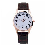 Casual Watch YOGA Pattern Printed Watch Analog Round Case Dial Leather Pin Buckle Quartz Wrist Watch For Women Men J73