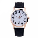 Casual Watch YOGA Pattern Printed Watch Analog Round Case Dial Leather Pin Buckle Quartz Wrist Watch For Women Men J73