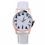 Casual Watch YOGA Pattern Printed Watch Analog Round Case Dial Leather Pin Buckle Quartz Wrist Watch For Women Men J73