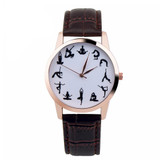 Casual Watch YOGA Pattern Printed Watch Analog Round Case Dial Leather Pin Buckle Quartz Wrist Watch For Women Men J73